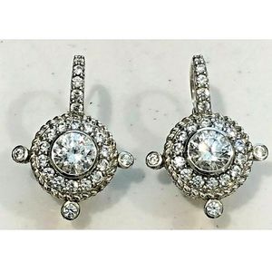 Judith Ripka Diamonique Leaver Back Drop Earrings in Sterling Silver